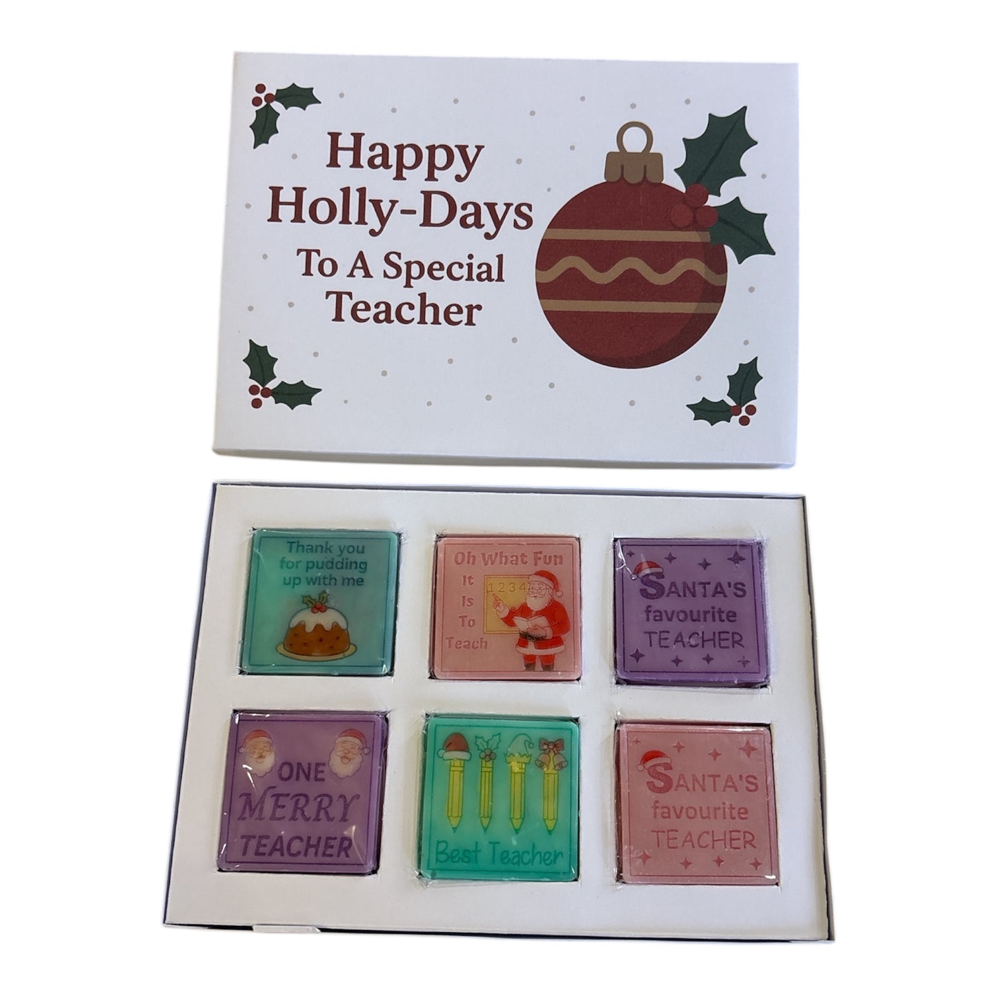 Happy Holly-Days To A Special Teacher 6 Section Box