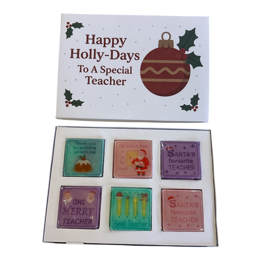 Happy Holly-Days To A Special Teacher 6 Section Box