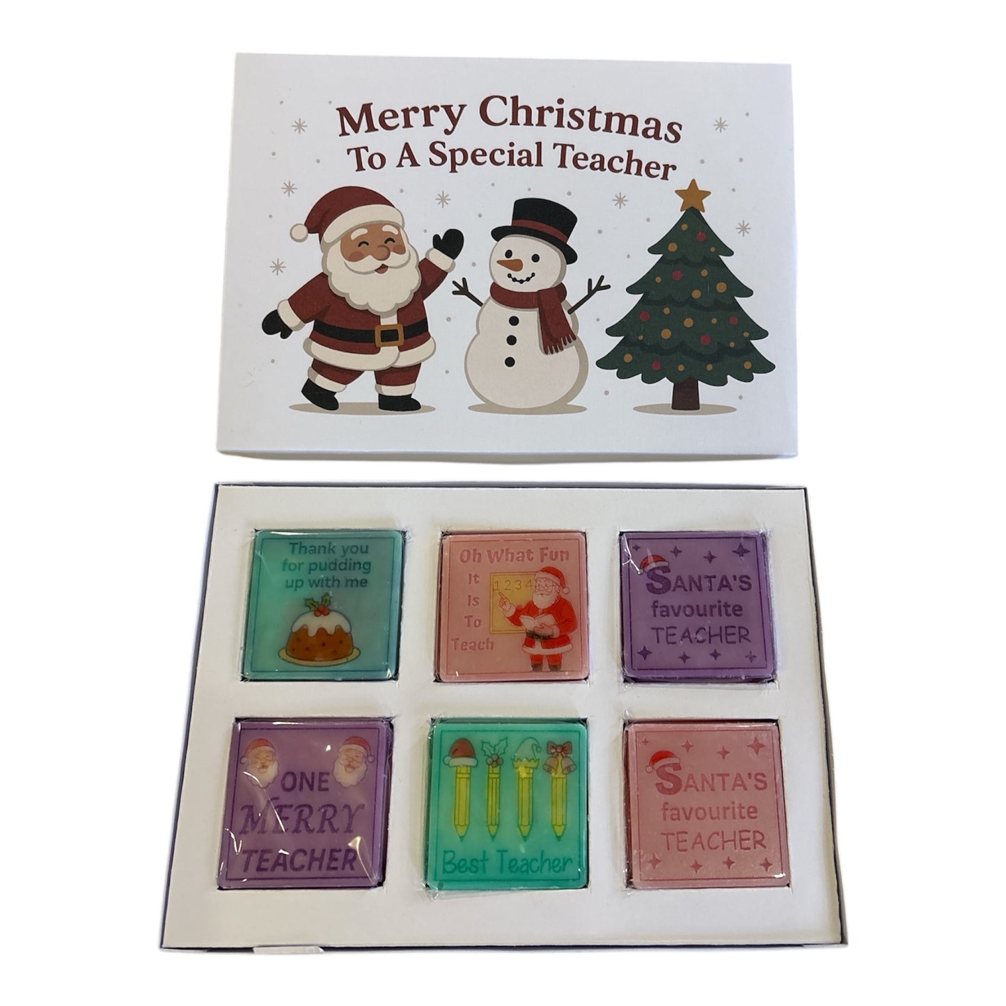 Merry Christmas To A Special Teacher Santa & Snowman 6 Section Box